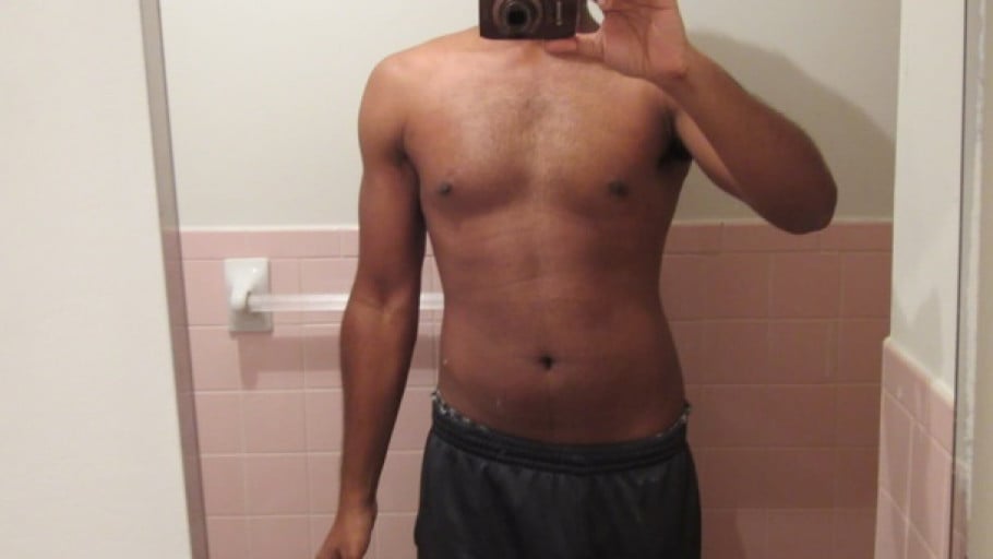 A before and after photo of a 6'1" male showing a weight cut from 235 pounds to 180 pounds. A total loss of 55 pounds.