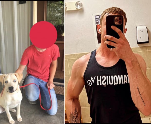 A before and after photo of a 6'0" male showing a weight bulk from 125 pounds to 165 pounds. A respectable gain of 40 pounds.