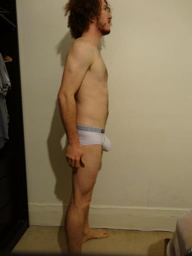 A before and after photo of a 6'0" male showing a snapshot of 173 pounds at a height of 6'0