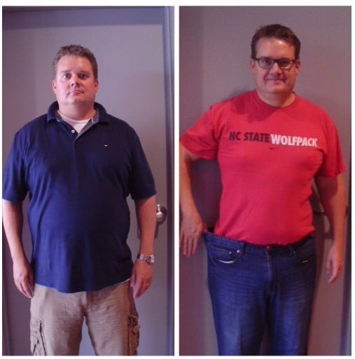 A progress pic of a 6'0" man showing a fat loss from 267 pounds to 241 pounds. A net loss of 26 pounds.