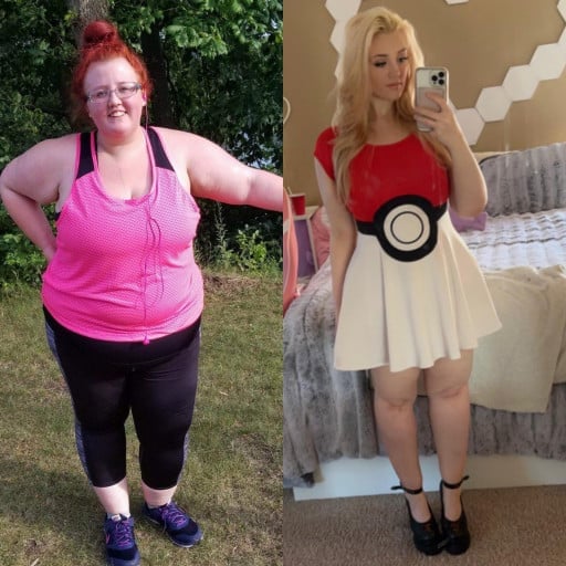 Before and After 125 lbs Weight Loss 5 foot 4 Female 305 lbs to 180 lbs