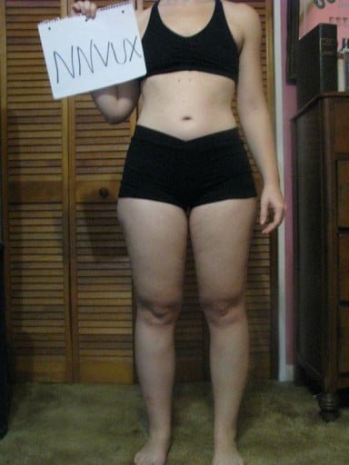 A progress pic of a 5'5" woman showing a snapshot of 147 pounds at a height of 5'5