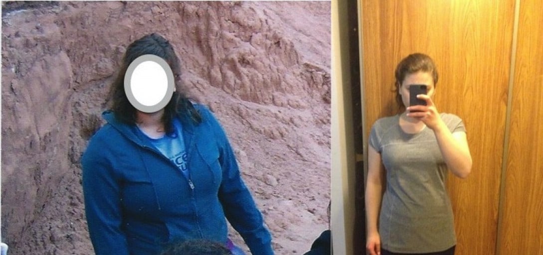 A picture of a 5'1" female showing a weight loss from 175 pounds to 135 pounds. A net loss of 40 pounds.