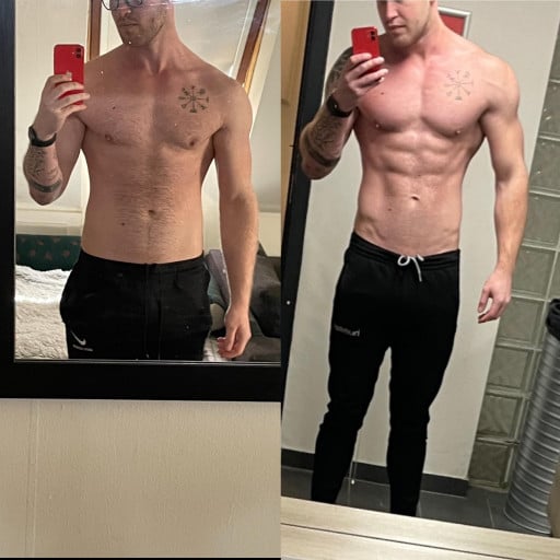6 feet 2 Male Before and After 29 lbs Muscle Gain 198 lbs to 227 lbs