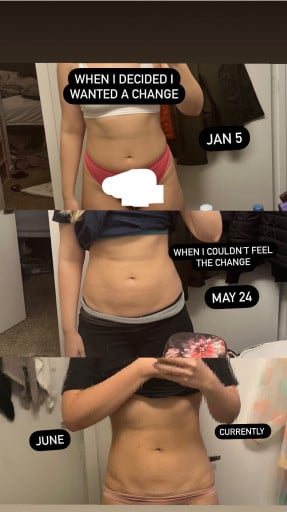 Progress Pics of 18 lbs Weight Loss 5 foot 6 Female 158 lbs to 140 lbs