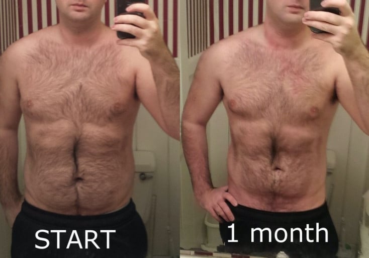 A progress pic of a 5'10" man showing a fat loss from 210 pounds to 197 pounds. A total loss of 13 pounds.