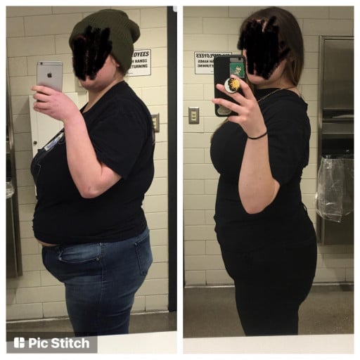 A photo of a 5'9" woman showing a weight cut from 260 pounds to 190 pounds. A respectable loss of 70 pounds.