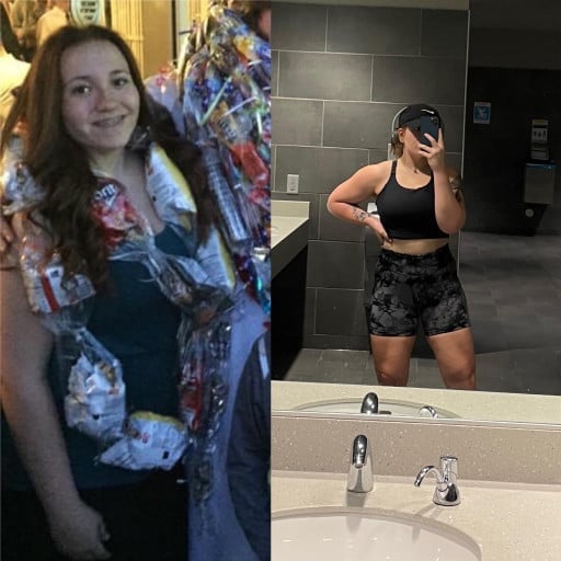 Before and After 65 lbs Weight Loss 5'2 Female 210 lbs to 145 lbs