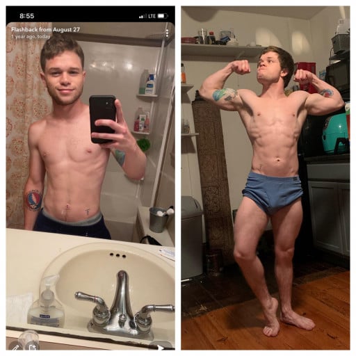 5'3 Male Before and After 19 lbs Muscle Gain 121 lbs to 140 lbs