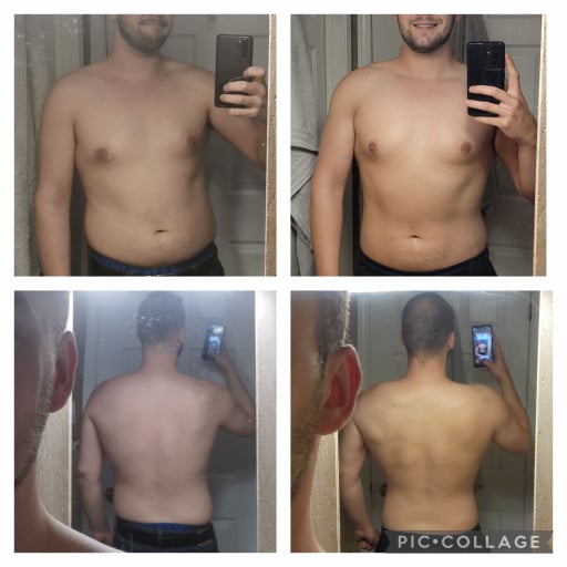 6 feet 2 Male Before and After 54 lbs Fat Loss 265 lbs to 211 lbs