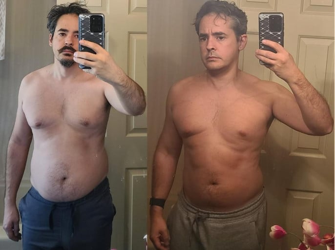 A before and after photo of a 5'9" male showing a weight bulk from 173 pounds to 182 pounds. A total gain of 9 pounds.
