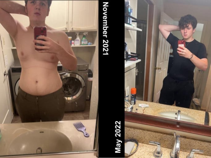 A before and after photo of a 6'1" male showing a weight reduction from 272 pounds to 213 pounds. A respectable loss of 59 pounds.