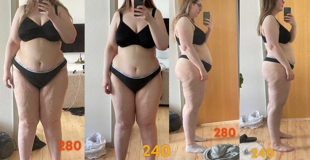 Progress Pics of 40 lbs Weight Loss 5 feet 9 Female 280 lbs to 240 lbs
