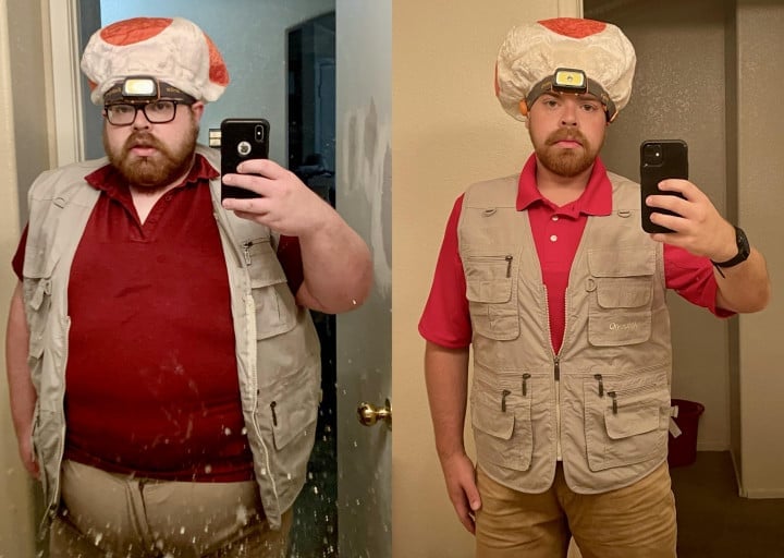 A progress pic of a person at 395 lbs