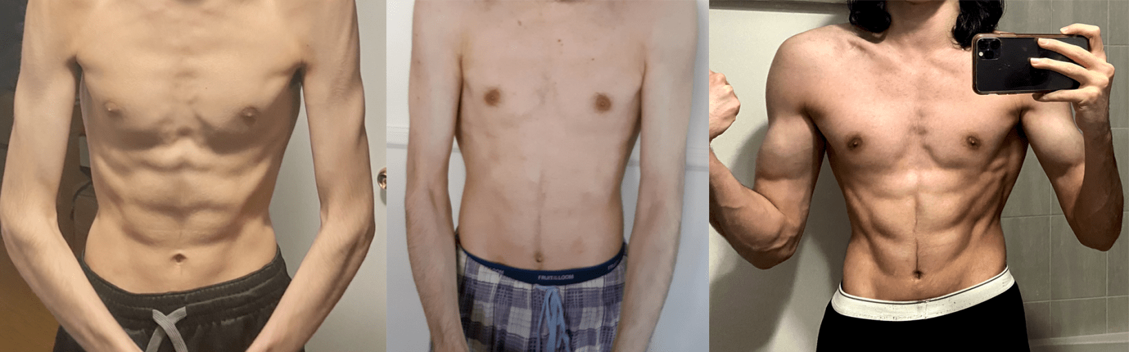 A photo of a 6'2" man showing a muscle gain from 124 pounds to 146 pounds. A respectable gain of 22 pounds.