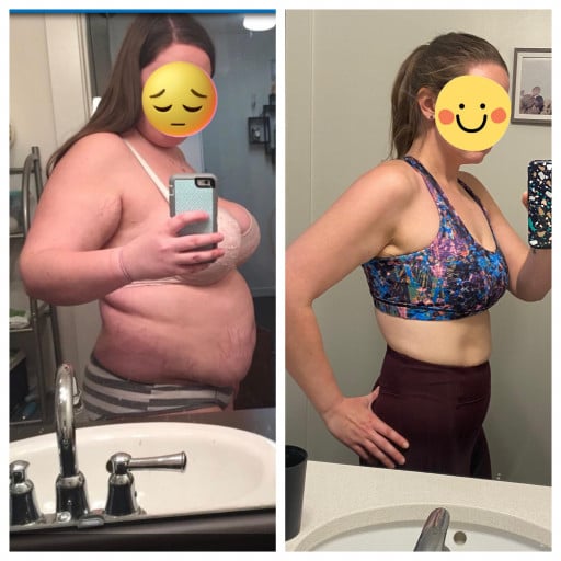 Progress Pics of 97 lbs Fat Loss 5 feet 5 Female 247 lbs to 150 lbs