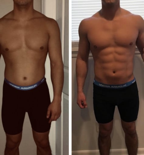 5 feet 10 Male Before and After 30 lbs Muscle Gain 155 lbs to 185 lbs