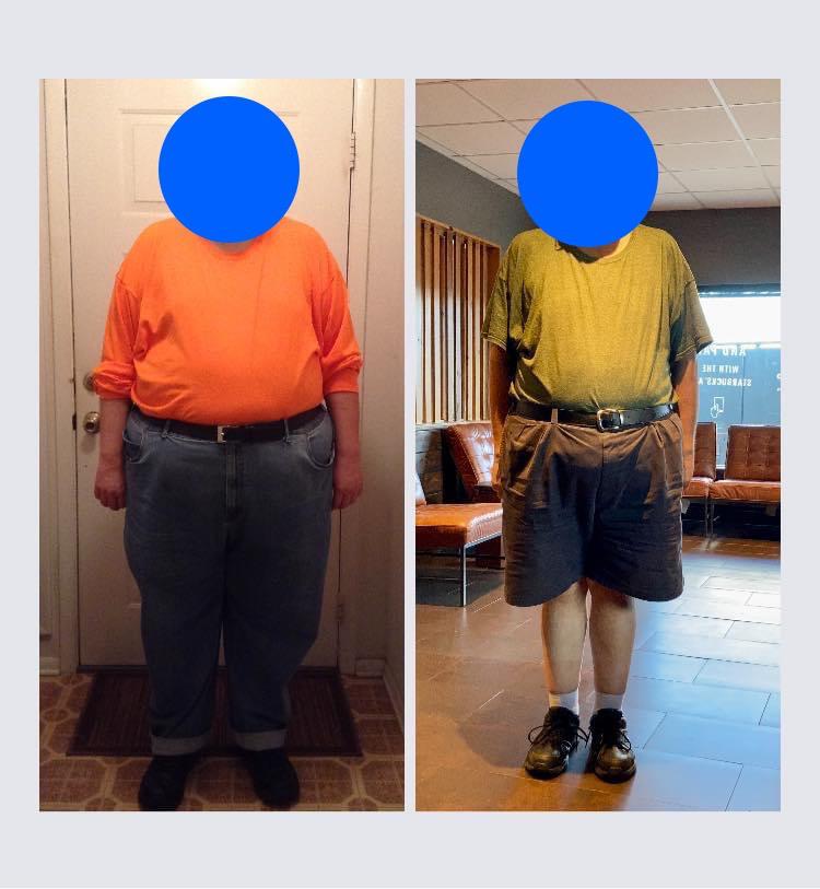 90 lbs Fat Loss Before and After 5 foot 11 Male 357 lbs to 267 lbs