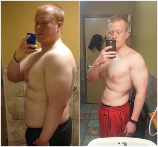 A picture of a 5'11" male showing a weight reduction from 255 pounds to 195 pounds. A net loss of 60 pounds.