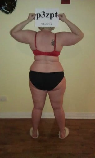 A before and after photo of a 5'11" female showing a snapshot of 268 pounds at a height of 5'11