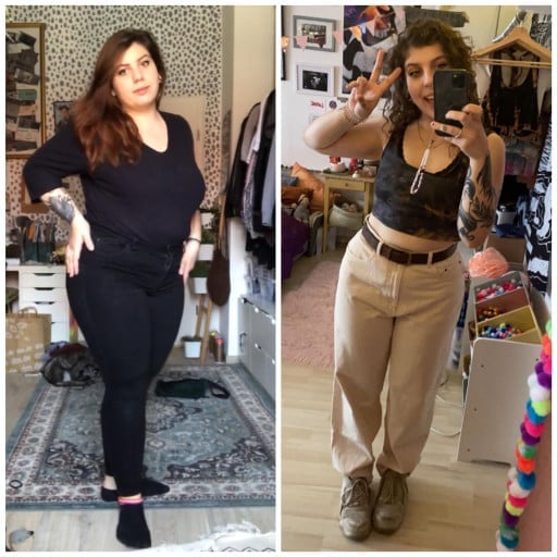 110 lbs Fat Loss Before and After 5 feet 5 Female 264 lbs to 154 lbs