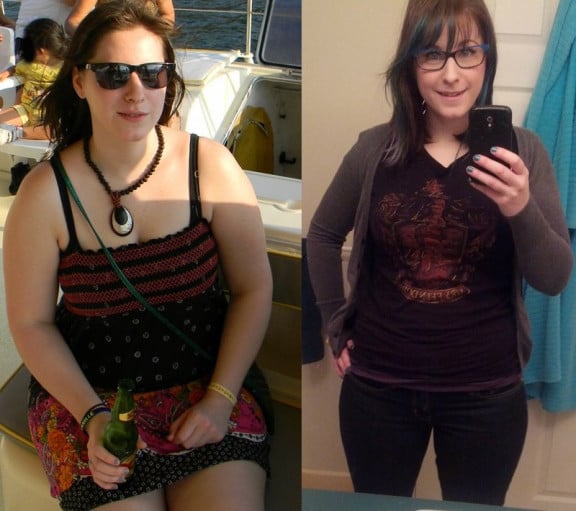 A before and after photo of a 5'11" female showing a weight cut from 198 pounds to 178 pounds. A net loss of 20 pounds.