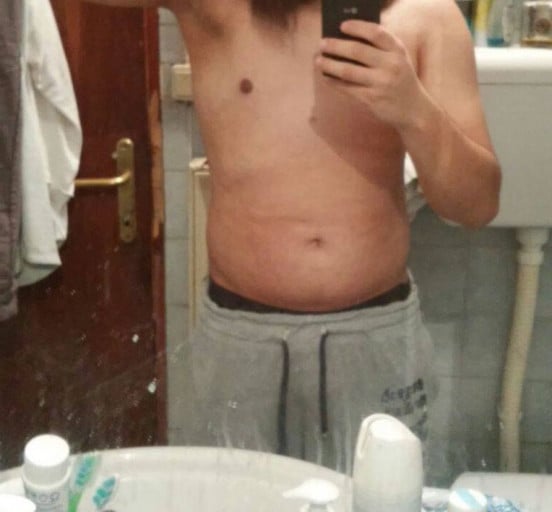 A progress pic of a 5'10" man showing a weight cut from 242 pounds to 158 pounds. A net loss of 84 pounds.