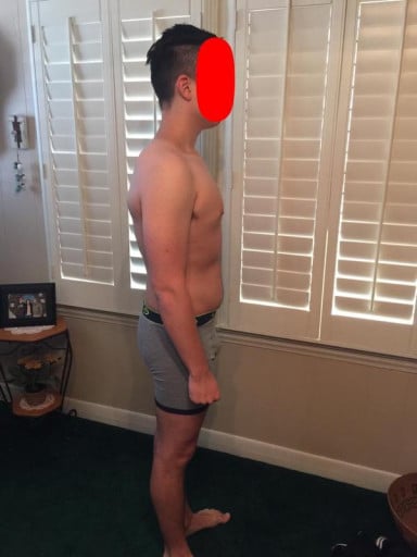 A before and after photo of a 5'11" male showing a snapshot of 169 pounds at a height of 5'11