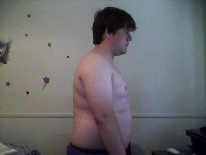 A before and after photo of a 5'7" male showing a fat loss from 230 pounds to 188 pounds. A respectable loss of 42 pounds.
