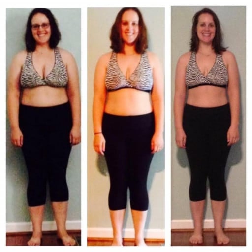 A progress pic of a 5'5" woman showing a weight loss from 200 pounds to 160 pounds. A respectable loss of 40 pounds.