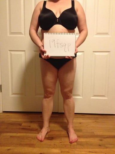 A picture of a 5'0" female showing a snapshot of 149 pounds at a height of 5'0