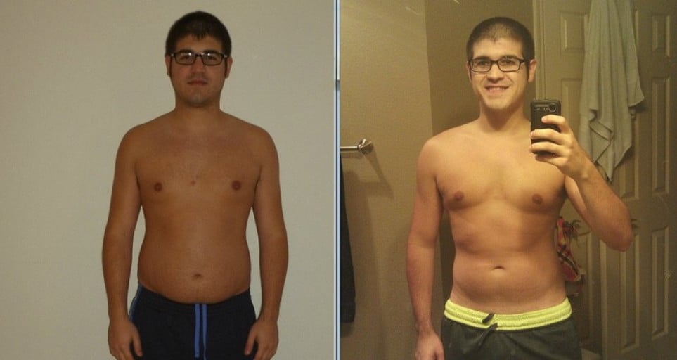A photo of a 5'11" man showing a weight cut from 200 pounds to 175 pounds. A net loss of 25 pounds.