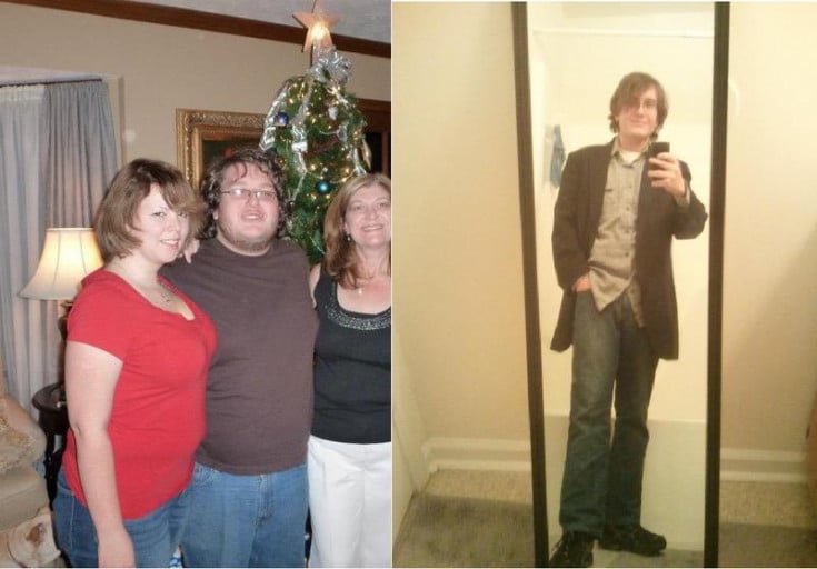 A before and after photo of a 5'5" male showing a weight cut from 250 pounds to 149 pounds. A net loss of 101 pounds.