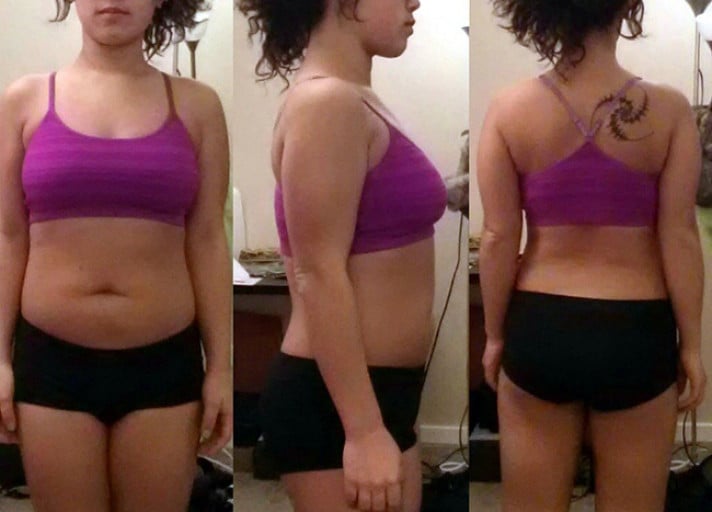 A before and after photo of a 5'2" female showing a weight loss from 160 pounds to 120 pounds. A respectable loss of 40 pounds.