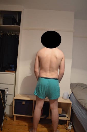 A before and after photo of a 5'11" male showing a snapshot of 170 pounds at a height of 5'11