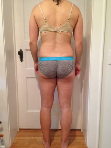 A before and after photo of a 5'3" female showing a snapshot of 130 pounds at a height of 5'3