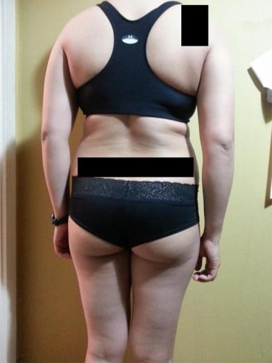 A progress pic of a 5'2" woman showing a snapshot of 130 pounds at a height of 5'2