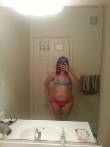 A picture of a 5'4" female showing a weight reduction from 191 pounds to 175 pounds. A total loss of 16 pounds.