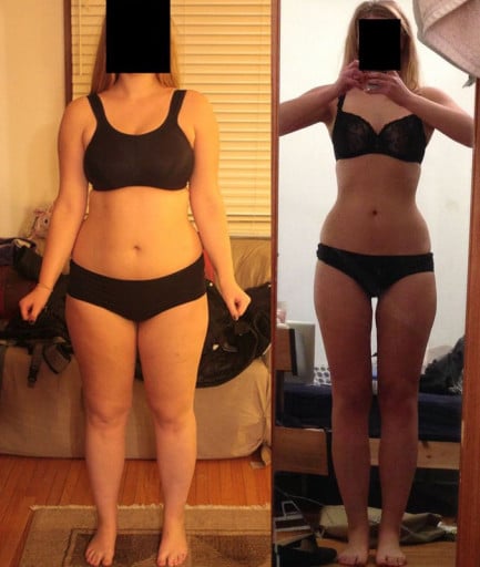 A progress pic of a 5'9" woman showing a fat loss from 196 pounds to 149 pounds. A net loss of 47 pounds.