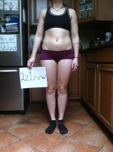A progress pic of a 5'2" woman showing a snapshot of 127 pounds at a height of 5'2