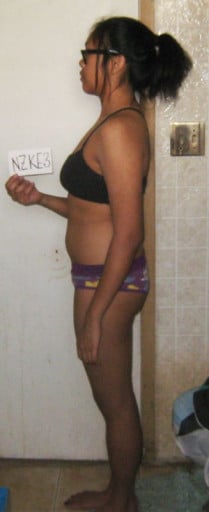 A picture of a 5'7" female showing a snapshot of 134 pounds at a height of 5'7
