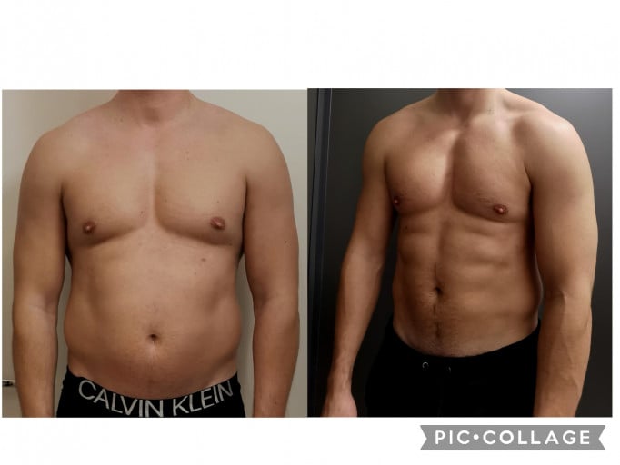 Before and After 19 lbs Fat Loss 6 feet 2 Male 229 lbs to 210 lbs
