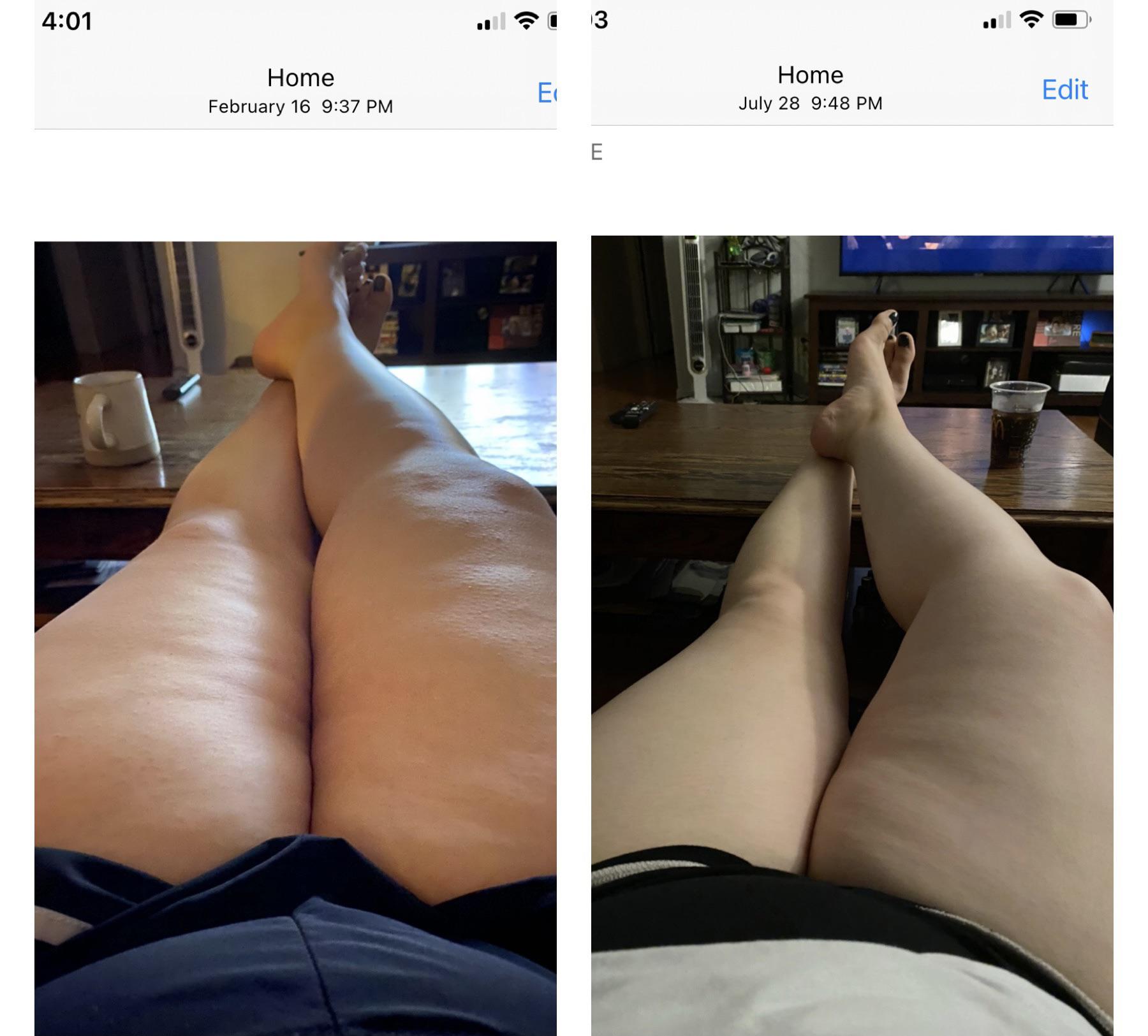 Before and After 36 lbs Fat Loss 5'6 Female 247 lbs to 211 lbs