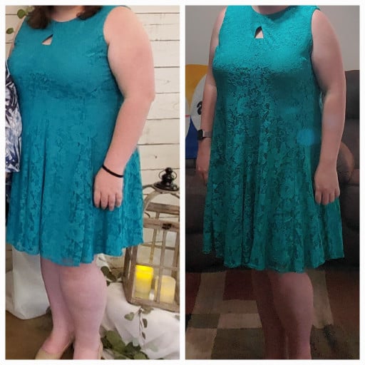 5 feet 7 Female 52 lbs Fat Loss Before and After 290 lbs to 238 lbs