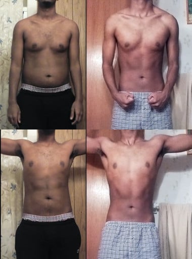 A before and after photo of a 6'1" male showing a weight reduction from 193 pounds to 168 pounds. A total loss of 25 pounds.