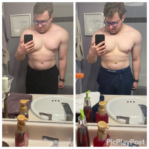 Before and After 18 lbs Fat Loss 5 foot 10 Male 237 lbs to 219 lbs