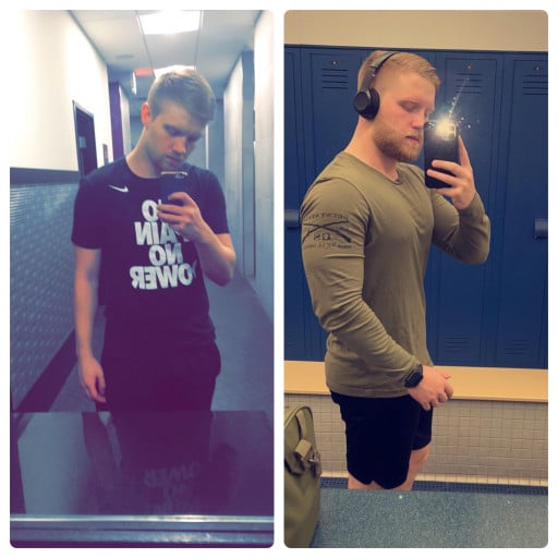Before and After 25 lbs Muscle Gain 6 foot Male 185 lbs to 210 lbs