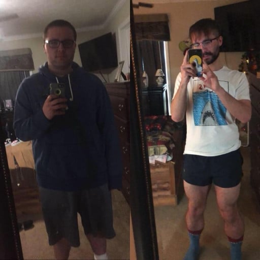 100 lbs Fat Loss Before and After 5 foot 10 Male 275 lbs to 175 lbs