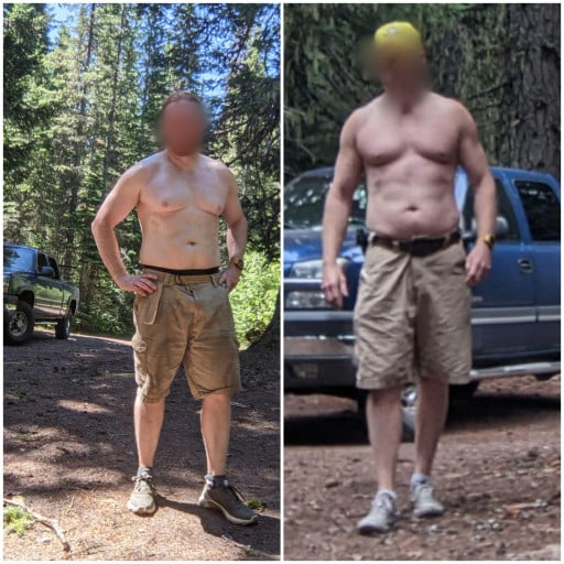 A photo of a 5'9" man showing a weight cut from 195 pounds to 175 pounds. A net loss of 20 pounds.