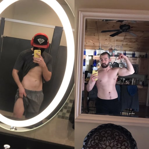 Before and After 43 lbs Muscle Gain 6'3 Male 187 lbs to 230 lbs